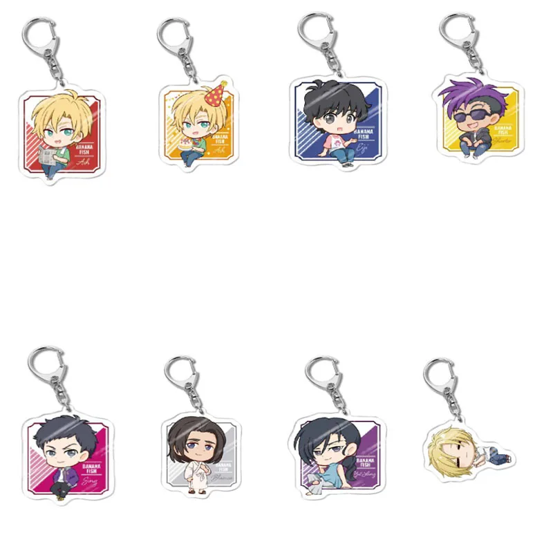 banana fish accessories New 8pcs/lot Anime Banana Fish Keychain Acrylic Cosplay Figures Keyrings  For Bag Car Key Chain Cartoon Jewelry Gift Accessories