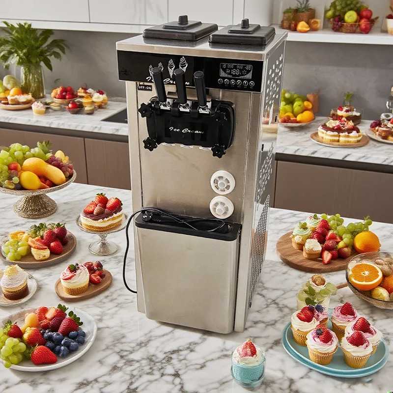 Commercial 3 Flavors Compressor Double Hopper Vertical Soft Ice Cream Machine