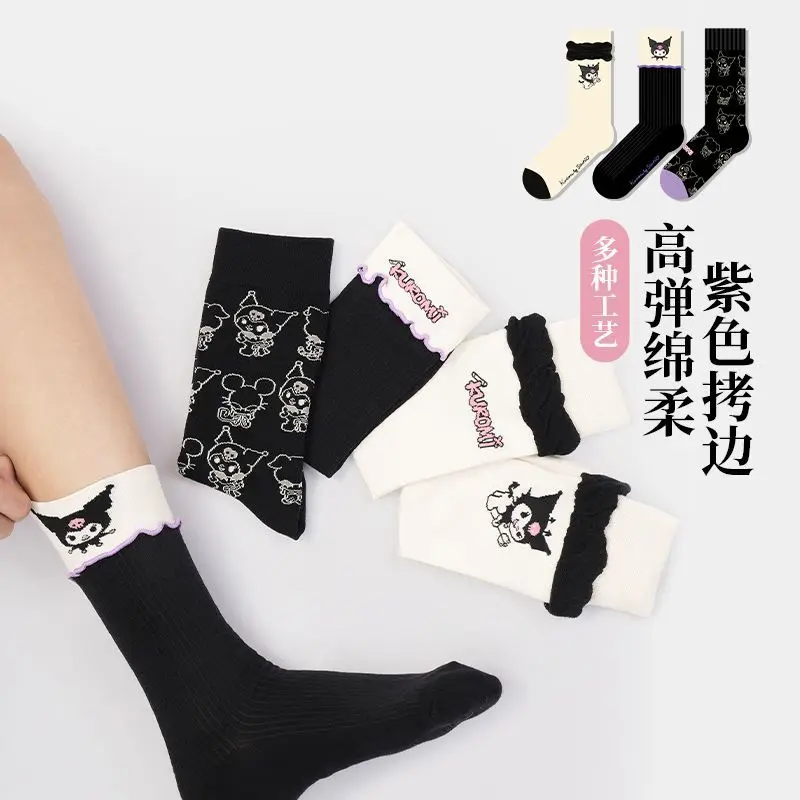 

4pcs Sweet Kawaii Sanrio Kuromi Anime Ins Fashion Socks Female Cute Cartoon My Melody Leisure Campus Stocking Gifts for Kids