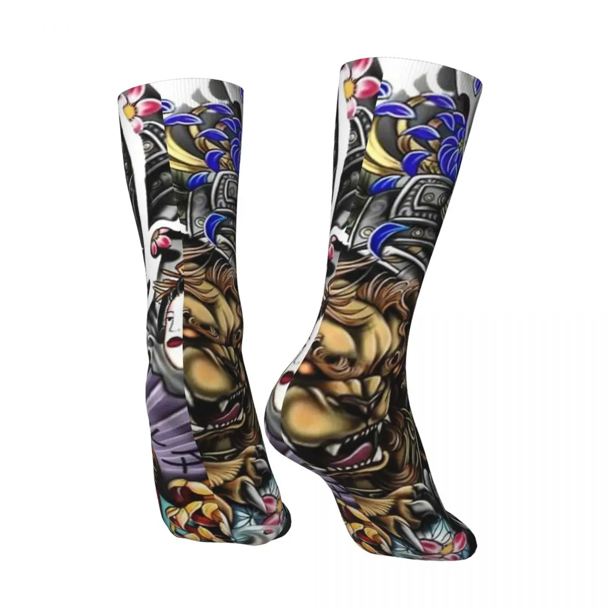 Funny Crazy Compression Sock for Men Japanese Style Hip Hop Harajuku Tatto Happy Quality Pattern Printed Boys Crew Sock