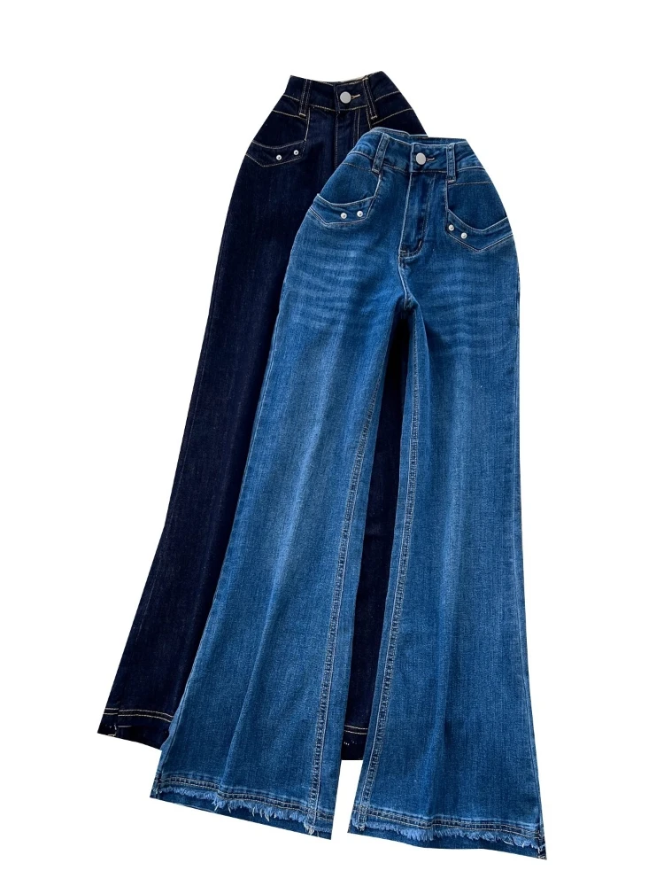 2025 Nowe Micro-Pants American Hot Girl Denim Pants Jesień/Zima Wysoki Stan Plus Size Wąskie Szerokie Nogawki Proste Jeansy Spodnie Odzież Wierzchnia