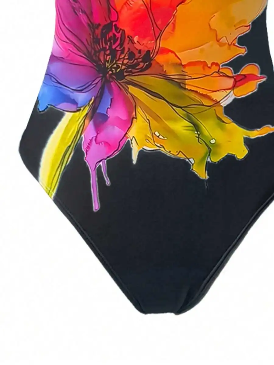 

Women Floral Print One Piece Swimsuit With Skirt Cover Up