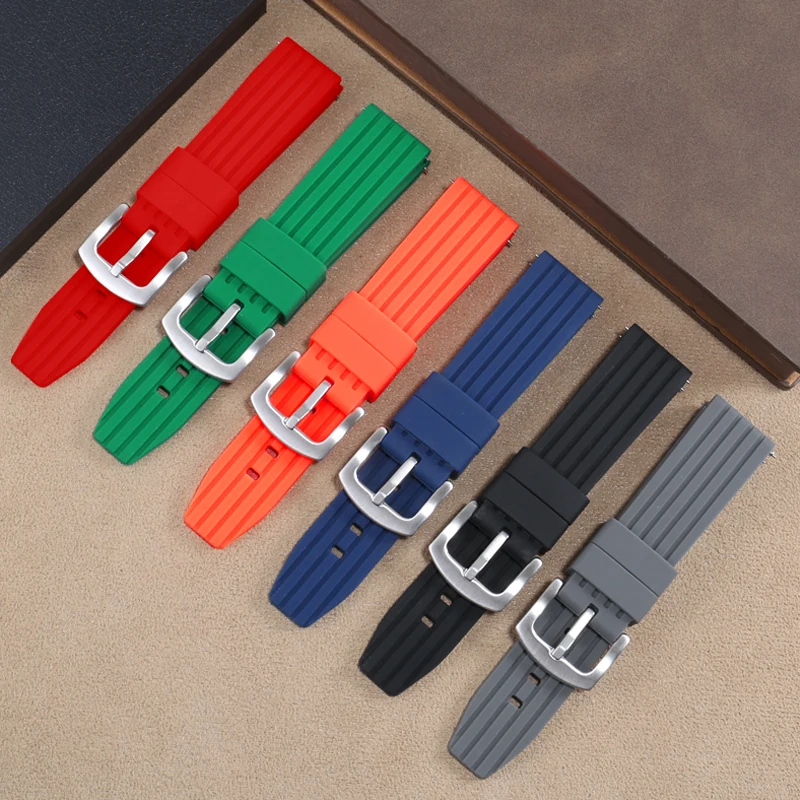 Universal Waterproof Silicone Watch Strap Of Various Brands With 20/22/24mm Straight Interface Rubber Needle Clasp Watchband