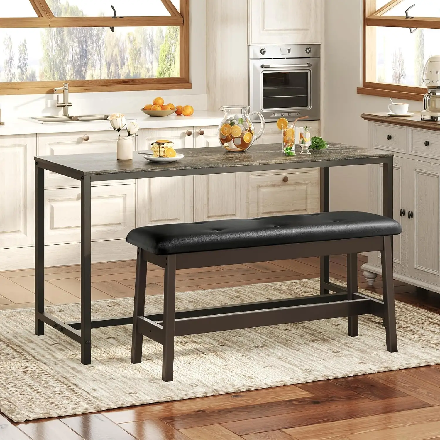 مقعد طعام، مقعد غرفة طعام من الخيزران مع مقعد منجد من جلد البولي يوريثان، للمطبخ، غرفة المعيشة، المدخل، المطبخ، المدخل #2