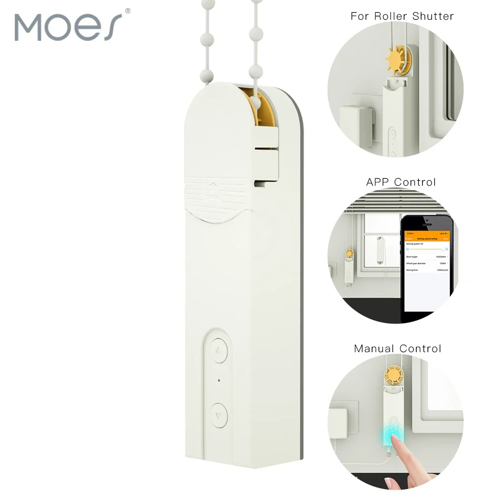 Moes Automatic DIY Smart Motorized Chain Roller Blinds Drive Motor Powered By  Charger Build-in Bluetooth APP Control