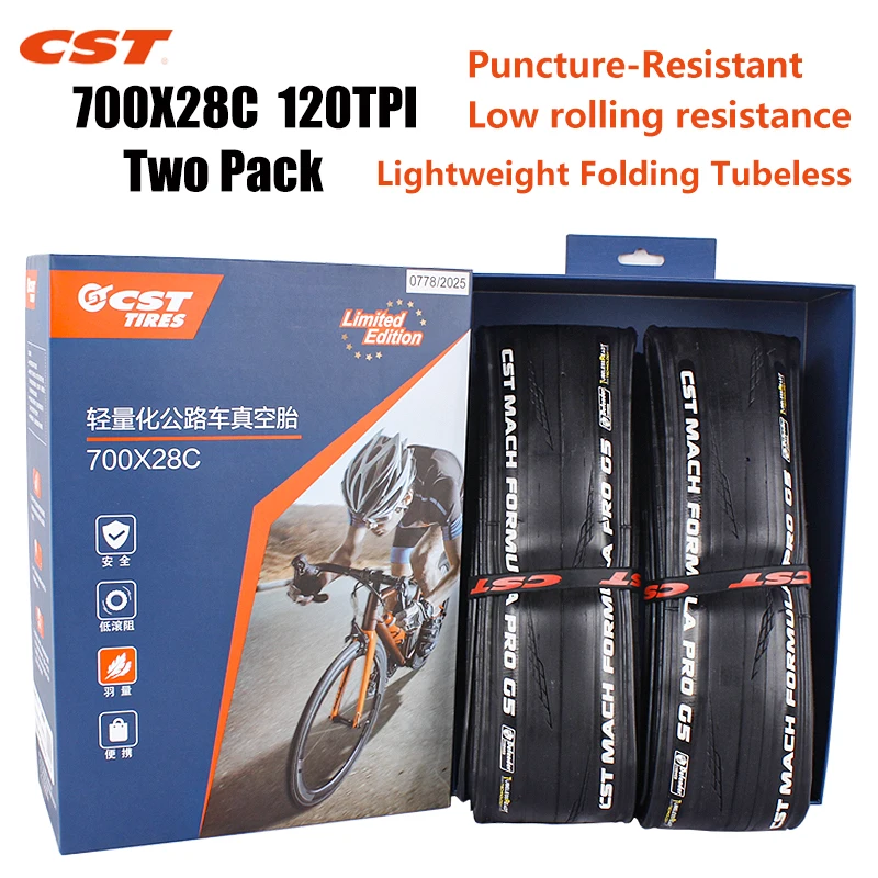 

CST Tire 700x28C Puncture-Resistant Lightweight Folding Tubeless 700C Road Racing low resistance tyre 120TPI