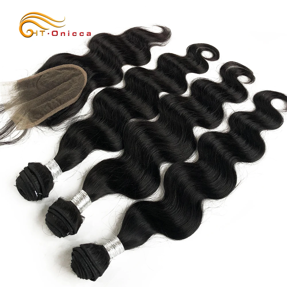 Body Wave Bundles With Closure 100% Human Hair Weave Bundles With Closure 70g/pc Brazilian Hair Weave Ombre Bundles With Closure