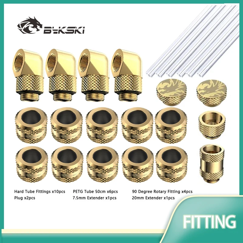 

BYKSKI Fitting 90 Degree Hard Tube Fittings/Tube Kits Water Cooling Pc Computer Accessories Water Cooling Kit DIY Black Gold