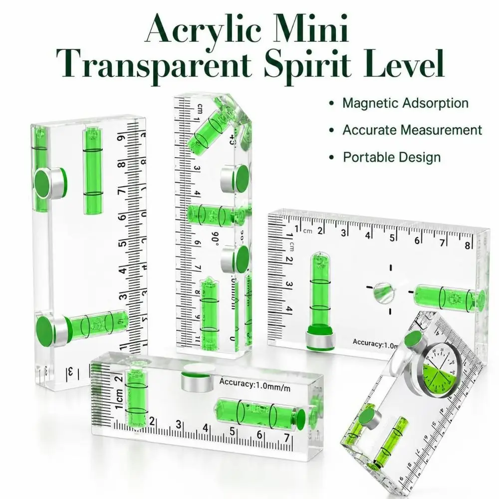 1PC Acrylic Mini Level Ruler Magnetic Horizontal Vertical Spirit Level High Precision Transparent Angle Measuring Tool