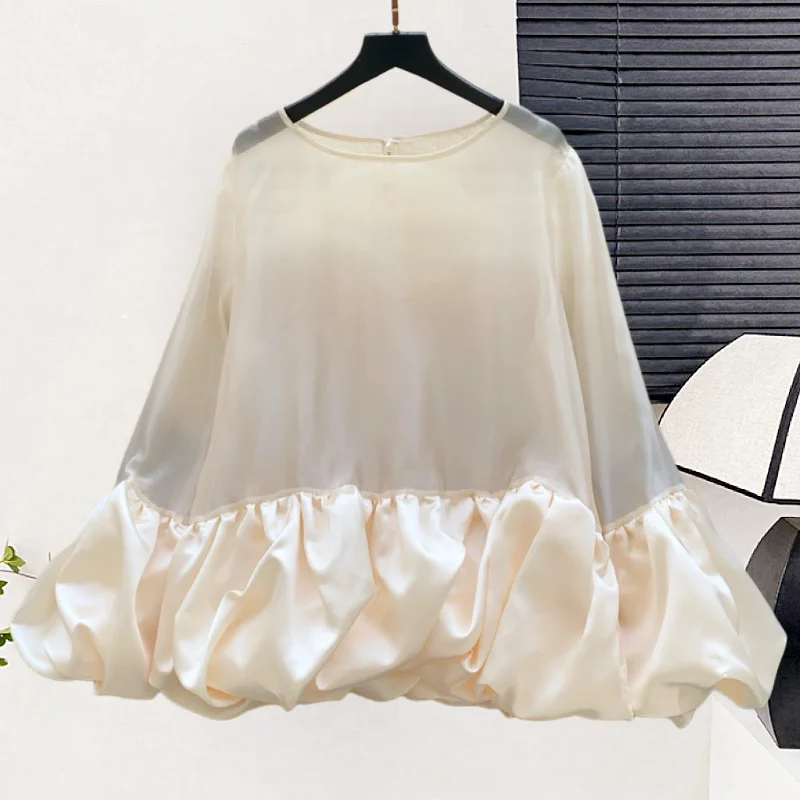 

SuperAen Solid Color Lantern-sleeved Tops for Women Fashion Design O-neck Oversize Elegant Loose Tops