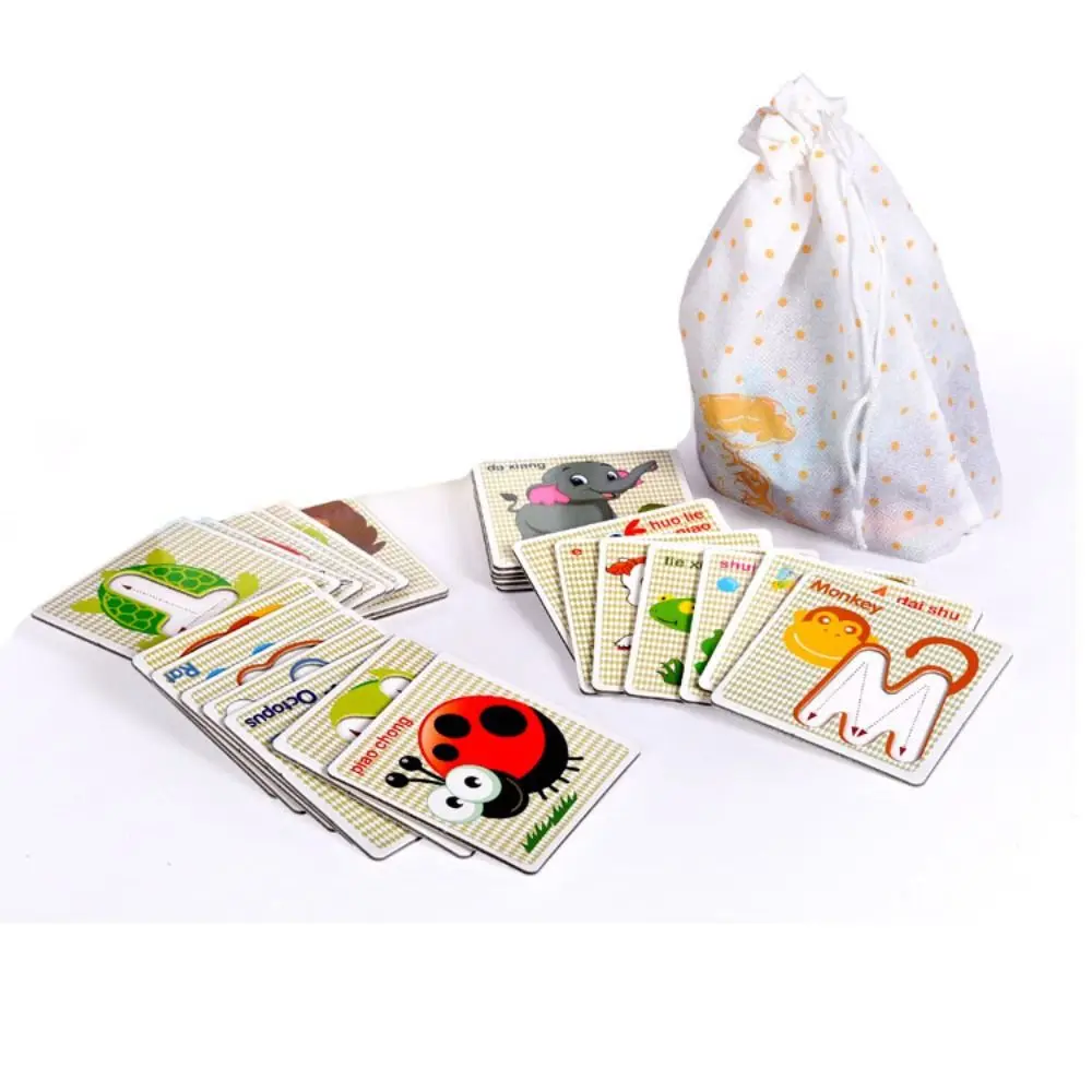 26 letras em inglês coloridas letras de madeira flashcard dupla face ortografia prática alfabeto inglês jogo de quebra-cabeça portátil