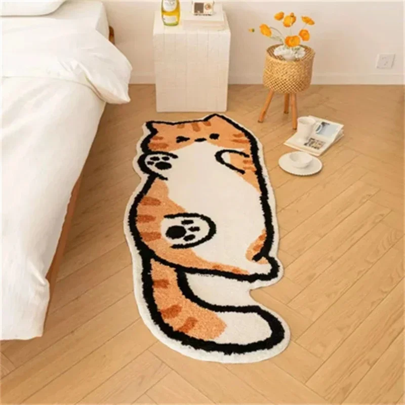 Cute Cat Artificial Leather Carpet Soft Fur Bedside Floor Mat for Bedroom Balcony Window Seat Gifts for Women and Children