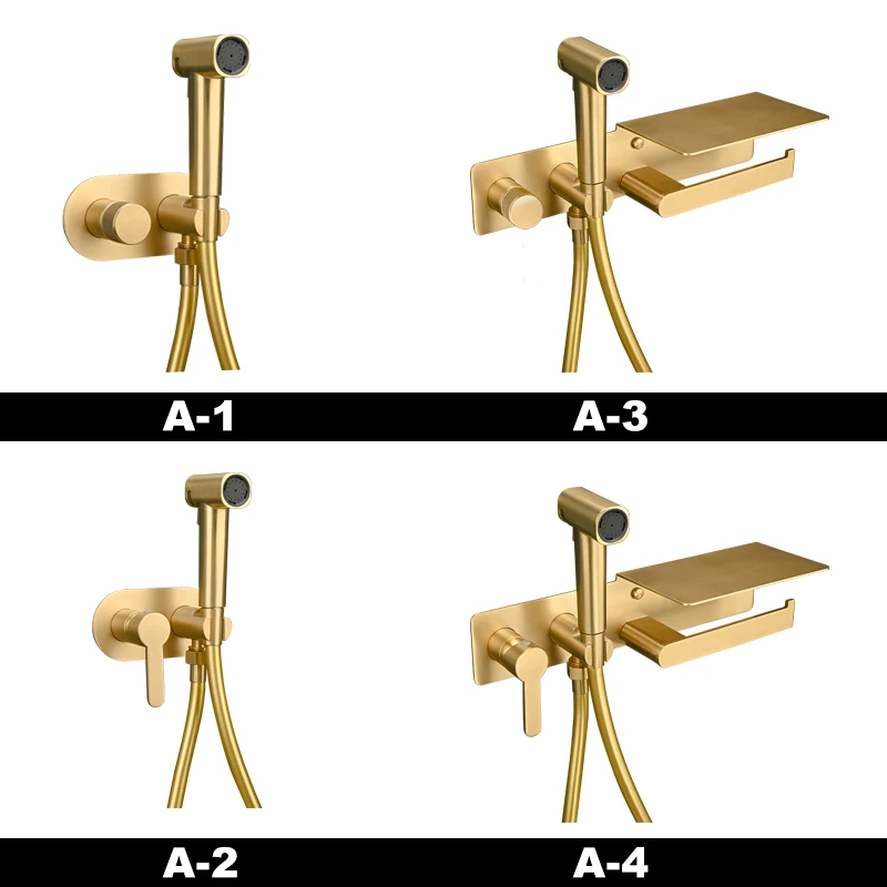 

Brushed Gold Bidet Faucet Hand Protable Toilet Bidet Toilet Bidet Faucet Bathroom Shower Head With Cover Paper Holder