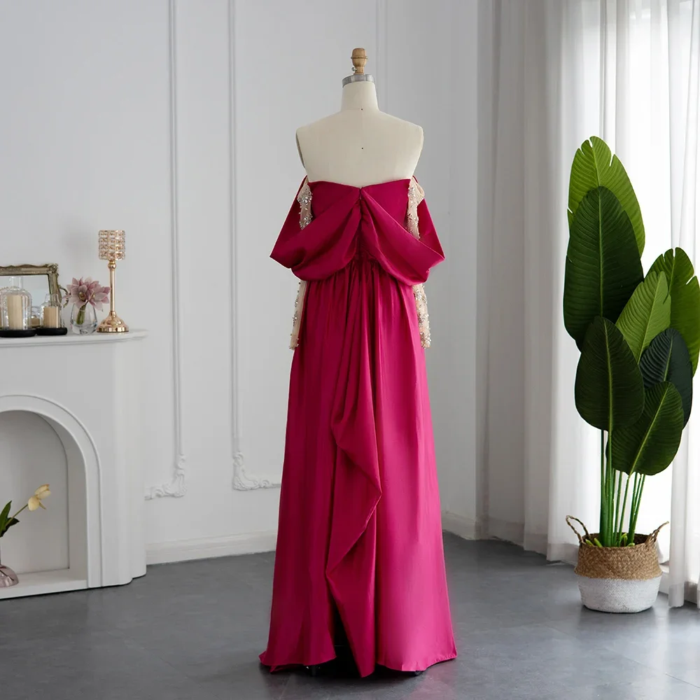 Elegante vestido de noite sem ombro feminino, manga comprida, vestido de baile formal, conta árabe elegante, roxo e vermelho, moda casamento, 2024