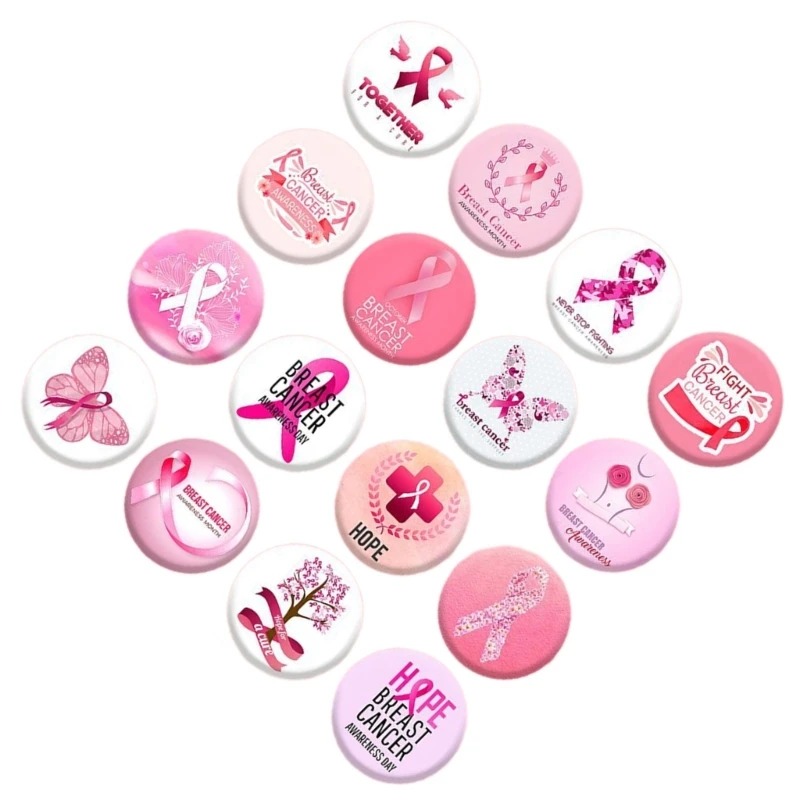 S1Y1 16pcs Round Ribbon Brooches Badge Breast Cancers Health Care Patient Pin Women