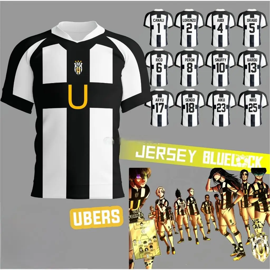 2025 Blue Lock Ubers Jersey fútbol camisetas con cuello en V uniformes de Cosplay Barou Aiku Lorenzo camiseta Unisex Uber Street Wear Tops