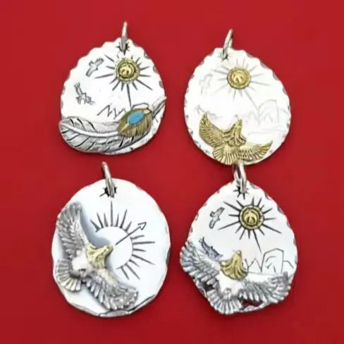 Sterling Silver Sun Eagle Brand Hanging Tag Pendant Ethnic Style Personality Sweater Chain Pendant Pendant Female