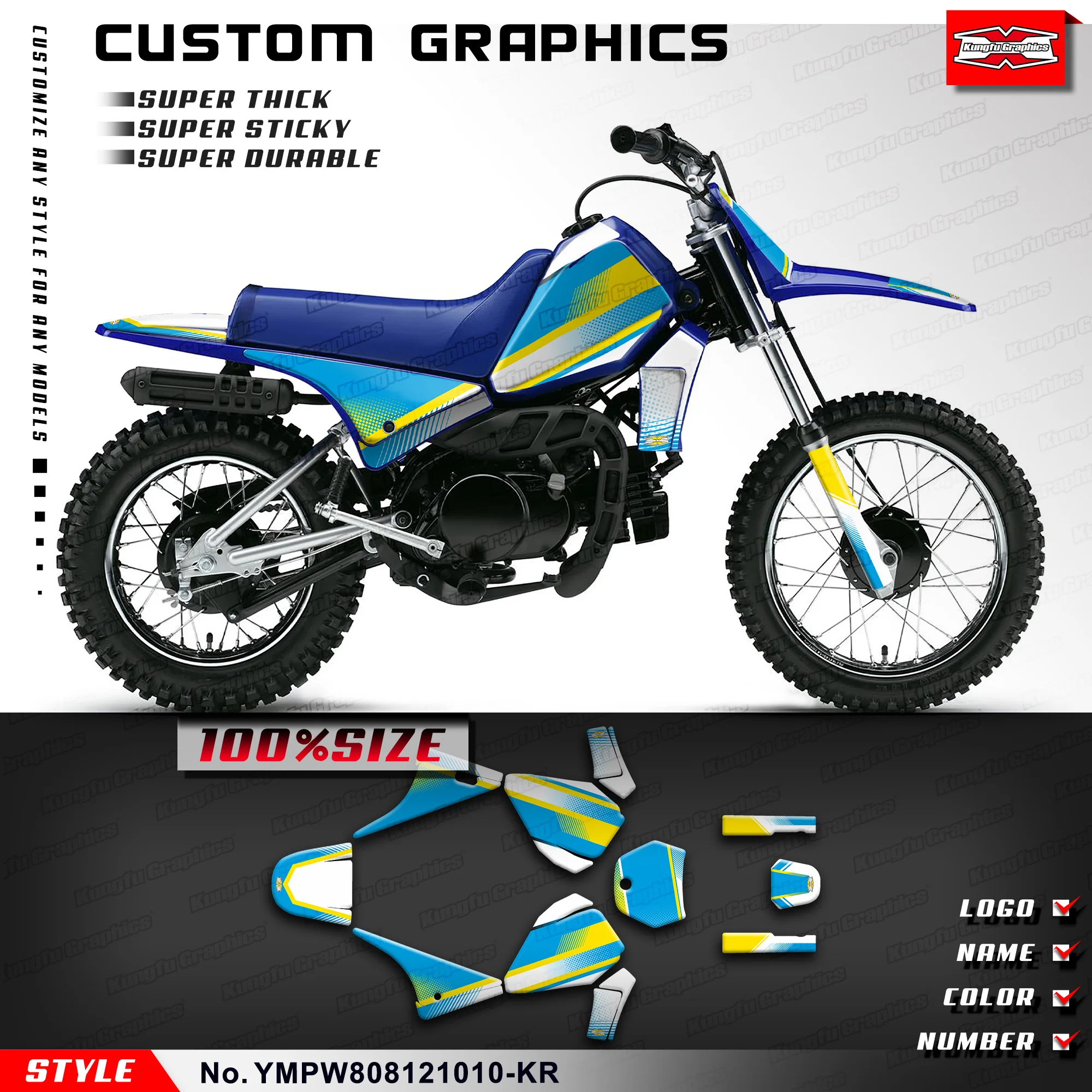 

Наклейка KUNGFU GRAPHICS Racing для Yamaha PW80 PW 80 Piwi80 Piwi 80, восстановление, YMPW808121010-KR