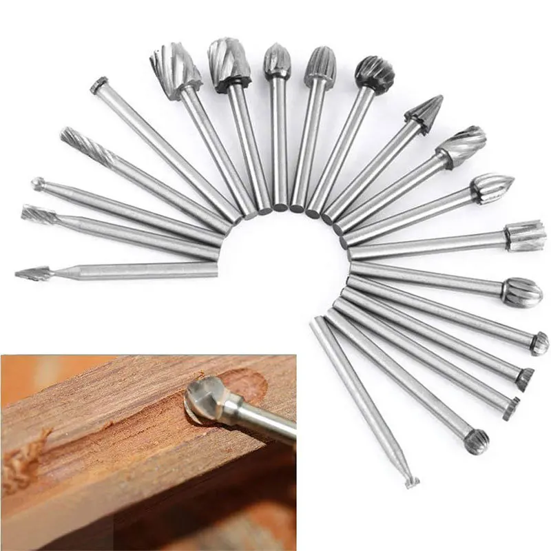 3mm Handle High-Speed Steel Woodworking Rotary File Set, Single Slot Milling Cutter, Wood Carving Small Rotary File