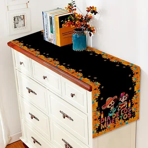 Mexikanischer Leinen Tisch Korridore toter Tag Mexiko Tag von Muenas Muertos Sugar Skulls Tischkorridor bei Home Ess Tischdekoration 12 Hauptverkaufsstoff Mexikanischer Druck - №11