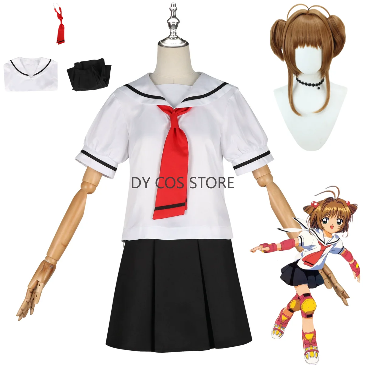 

Anime Cardcaptor Sakura Kinomoto Sakura Cosplay Costume Summer School Uniform White Shirt Woman Kawaii Campus Sailor Suit
