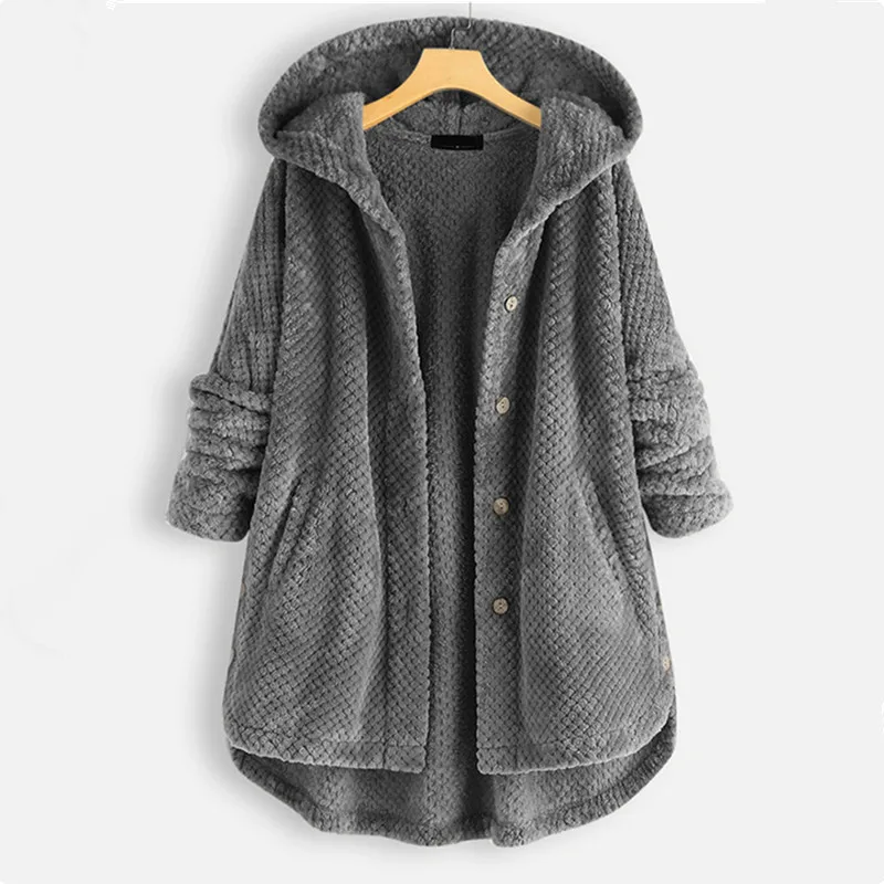 UHYTGF Coat Women\'s Quality Double-Sided Fleece Spring Autumn Jackets Female Hooded Single Breasted Casual Ladies Outerwear 1875