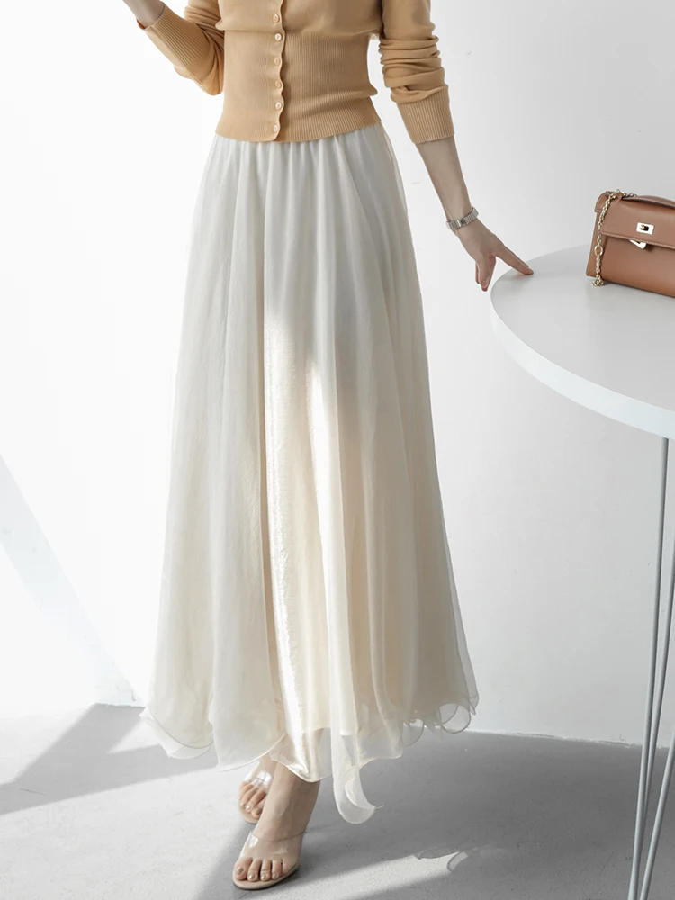 

Ele Long A-Line Umbrella Skirt Women's Flowing Slim High Waist Midi Skirt MZOMXO2024 New Sle Polyester Maxi Skirt