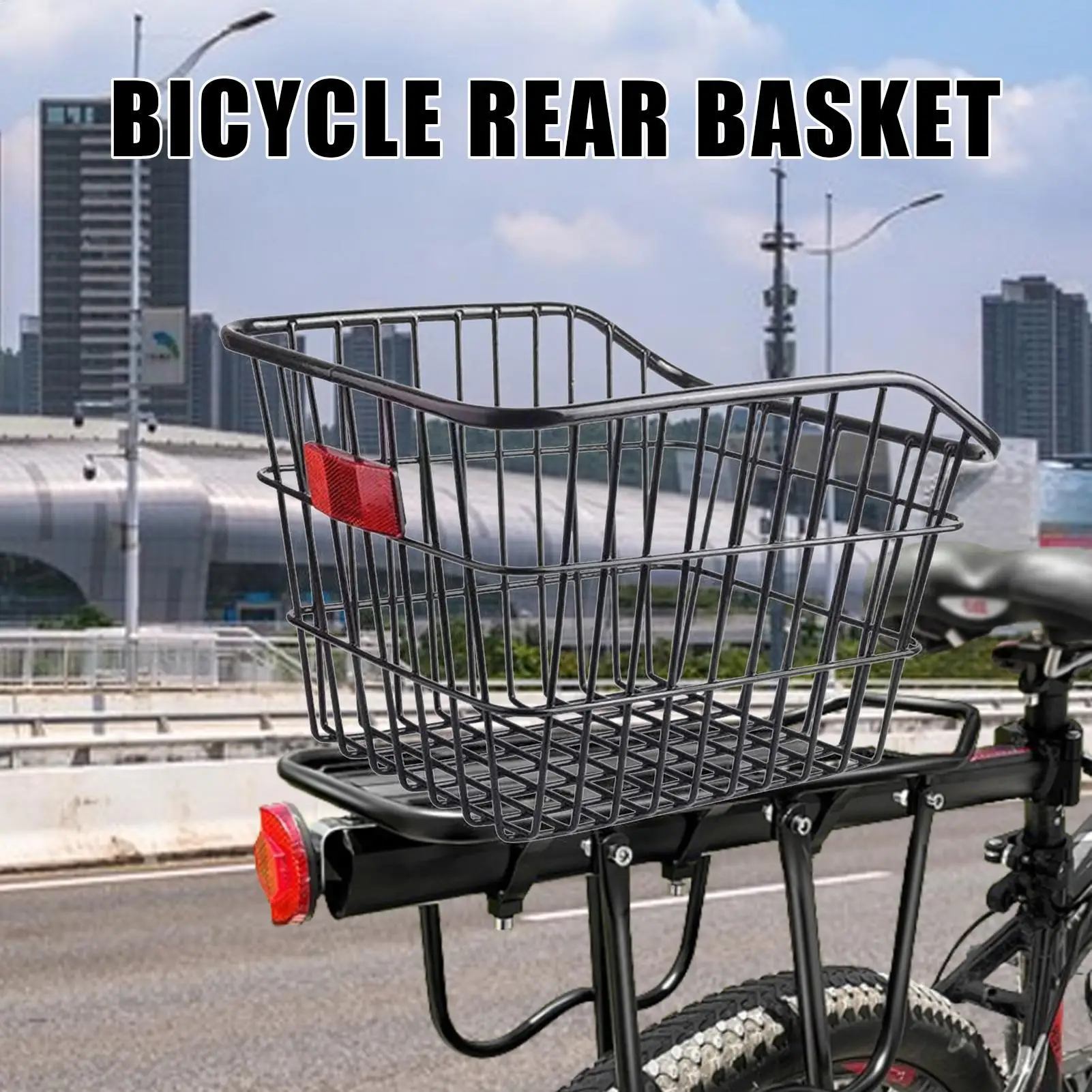 Mountainbike-Gepäckträgerkorb aus Metall, großer Fahrrad-Heckkorb, Fahrrad-Heckablage, Schulranzen-Fahrrad-Aufbewahrungskorb für Taschen, Rucksäcke und Lasten – Detail 3