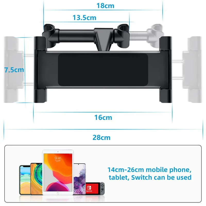 Soporte telescópico para teléfono y tableta para el reposacabezas trasero del coche, soporte para asiento trasero de coche, soporte de montaje para teléfono y tableta de 4 a 11 pulgadas
