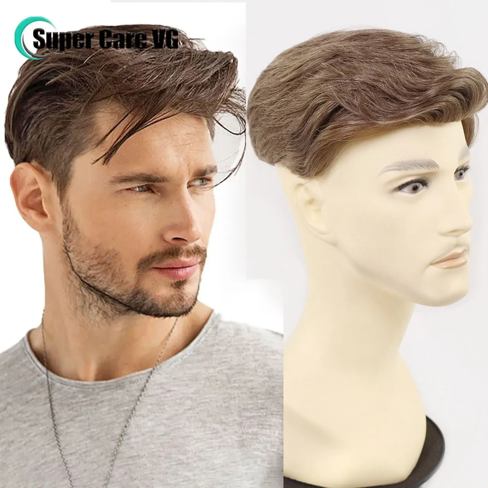 Brown Pre Cut Full Lace Man Wig Human Hair Flax Men Hair Toupee Blonde Men\'s Capillary Prosthesis Brazilian Remy Male Hair