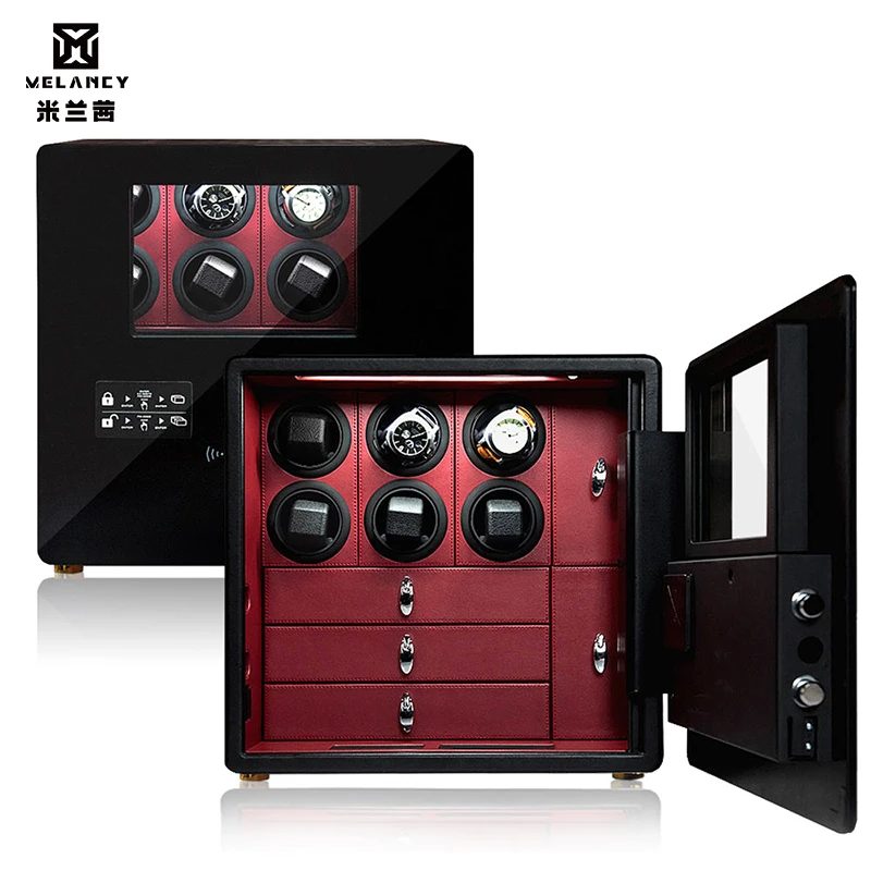 MELANCY Luxury Watch Winder Safe Solid sTeel Anti-theft LCD Touch Screen Leather Jewelry Strongbox With Password Key Unlock