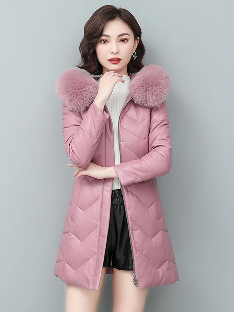 

Haining Genuine Leather down Jaet Women's Mid-Length 2025 New Winter eepskin Fur Collar plus Size Fur Coat