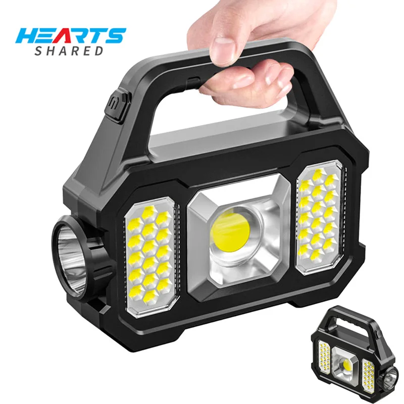 HeartsShared torcia solare ricaricabile zoomabile impermeabile COB LED torcia luminosa potente lanterna portatile per Campin