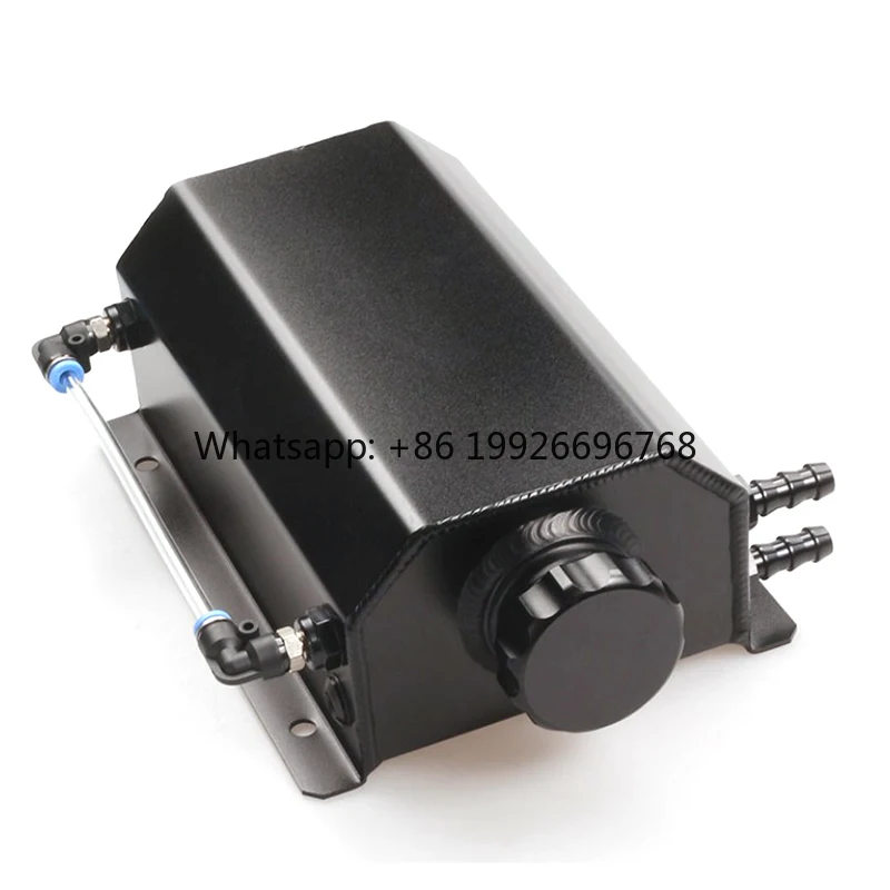 

1/2L Square Aluminum Engine Oil Tank - Sludge & Carbon Removal Reservoir, Black/Silver, CNC Machined