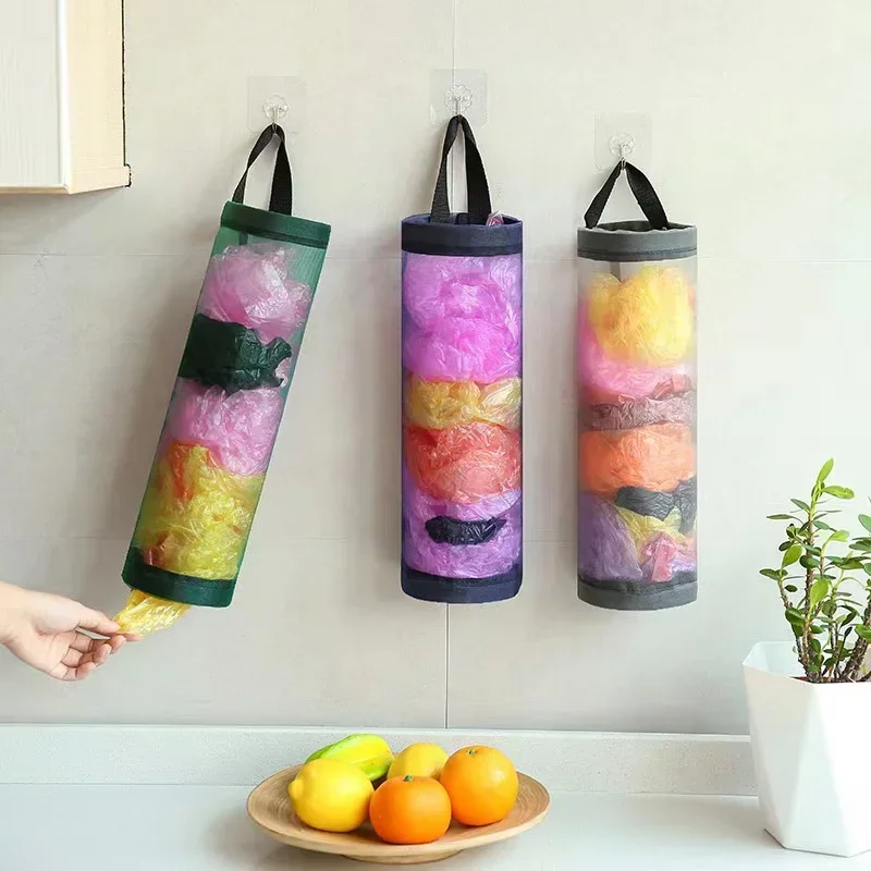 Home Grocery Bag Holder Wall Mount Plastic Bag Holder Dispenser Hanging Storage Trash Garbage Bag Kitchen Garbage Organizer