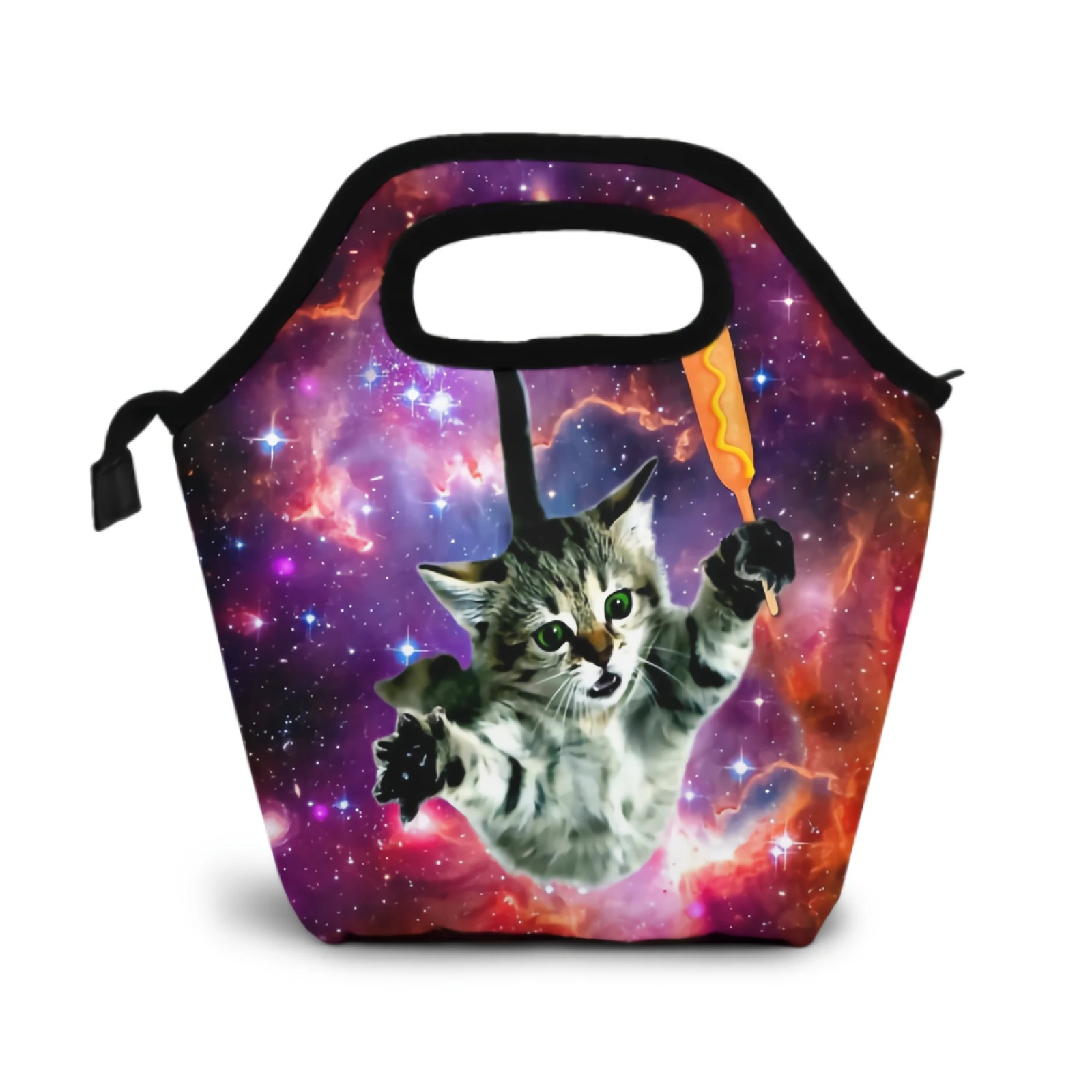 Sapce Cat Kids Lunch Bag Galaxy Space Insulated Cooler Thermal Holding A Hot Dog Reusable Lunch Bento Box for School Office