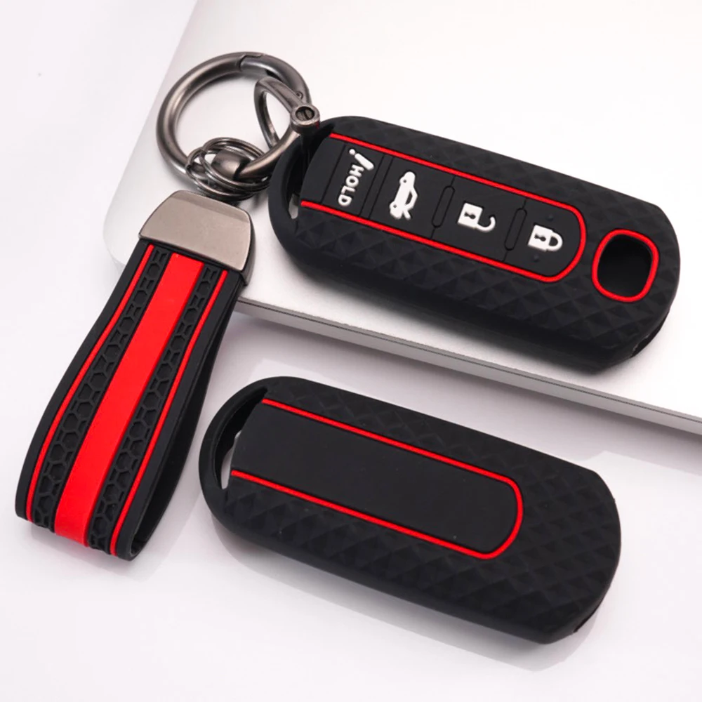 Soft Key Holder With Keychain For Mazda 3 Axela 6 Atenza CX3 CX5 CX8 CX9 CX30 CX50 CX60 MX5 MX30 Shock Absorbing Non Slip