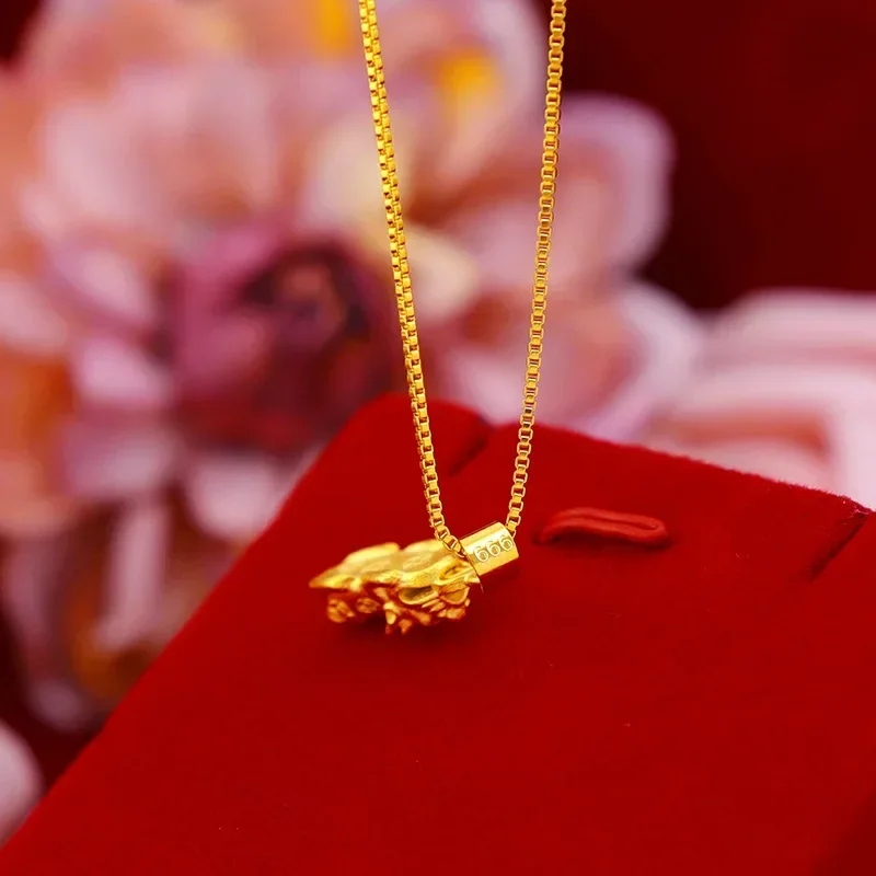 9999 Real Gold 24K Gold Edition Money Small Pixiu Necklace 24k Gold Ancient Method Small Pixiu Pendant Necklace