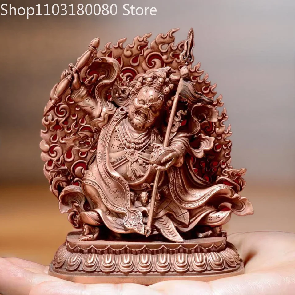 Hand Carved Red Copper Bernagchen Mahakala Statue Tibetan Buddhism Dharmapla Protector Deity Sculpture,15cm,10cm