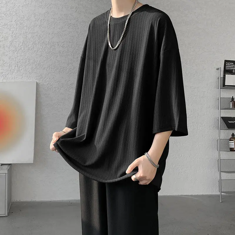 Letnia koszulka męska z półrękawkiem Luźna odzież uliczna O-Neck Hip Hop Streetwear Tops Tees Casual Tshirt Plus Size Odzież męska 2025 — zdjęcie 6