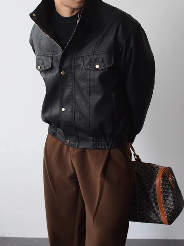 

Мужская свободная куртка-косуха из искусственной кожи, теплая, повседневная, уличный стиль, осень-зима, модная, немнущаяся, молодежная, популярная верхняя одежда