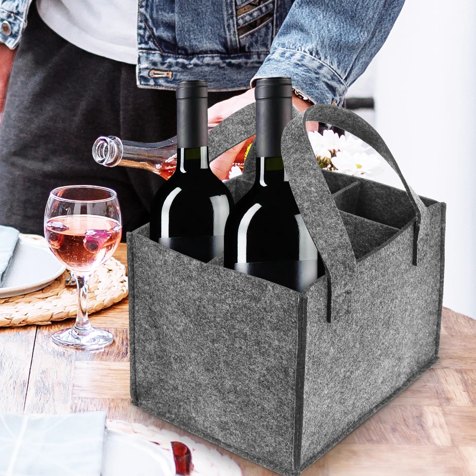 

Portable Wine Bottle Bag Divided Storage Bag for Gift Party Holiday Carrying Reusable Practical Decorative Bottle