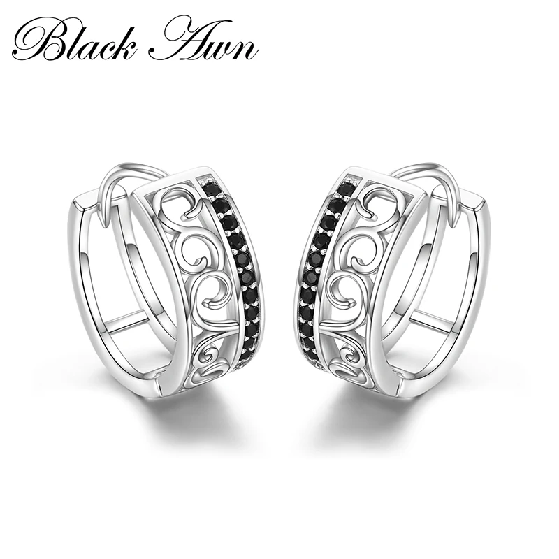 

Black Awn 2025 New Hoop Earrings for Women Classic Silver Color Trendy Spinel Engagement Jewelry I030