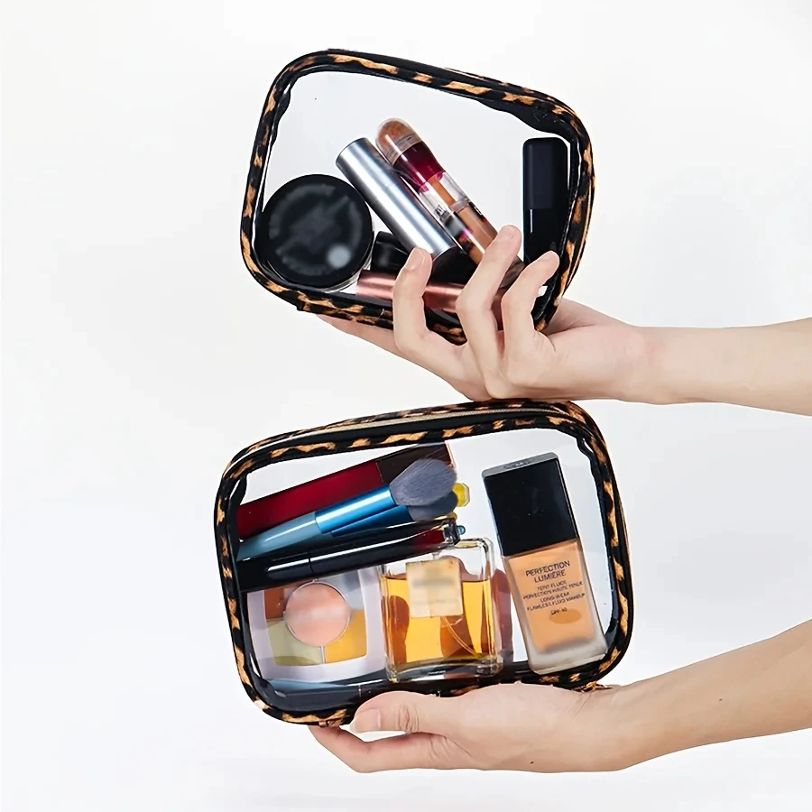 Waterproof Large Capacity Leopard Print Clear Makeup Bag Portable Travel Toiletries Storage Cosmetic Organizer with Zipper
