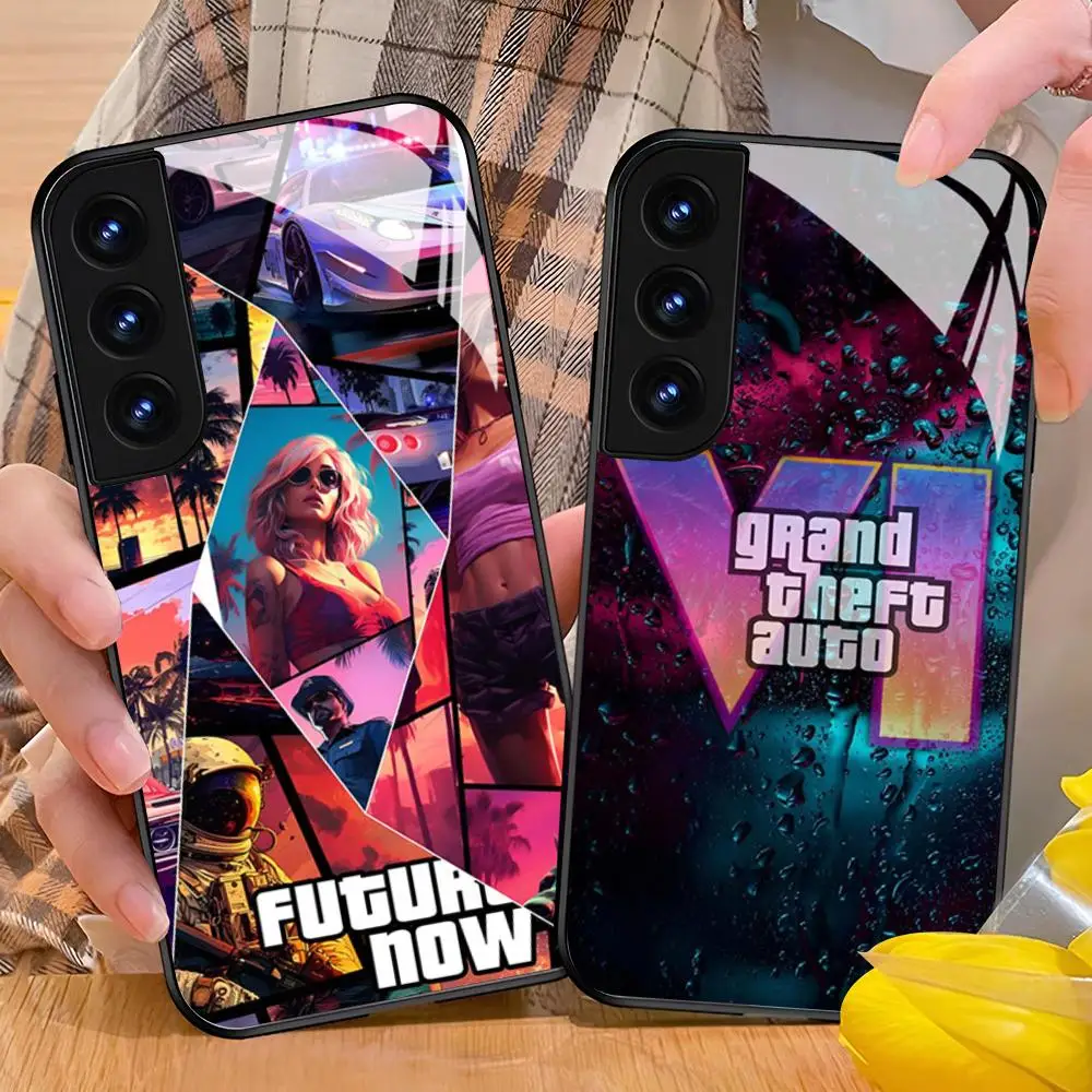 R-rockstar Gta 6 Grand Theft Auto Phone Case For Samsung Galaxy S24 S26 S25 S23 S22 S21 S20 FE Edge Plus Ultra Black Glass Cove