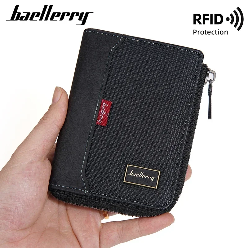 

2024 Baellerry RFID Simple Short Men Zipper Wallets Luxury Brand Card Holder Male Wallet Photo Holder Coin Pocket Man Purses