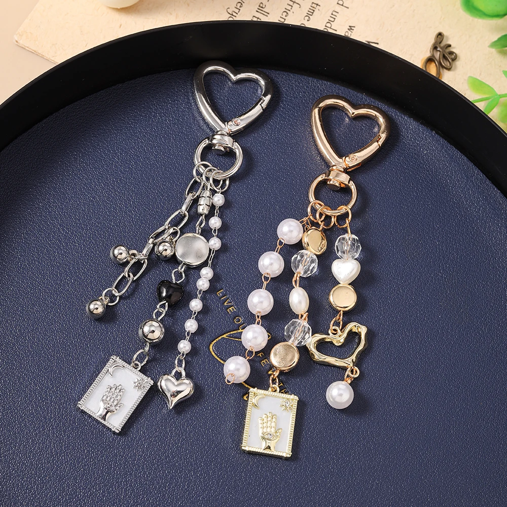 Aihua Y2K Perlen Sonne Mond Hamsa Hand Schlüsselanhänger für Frauen Mädchen Ins Herz Schlüsselring Handtaschenanhänger DIY Handgemachter Schlüsselanhänger Geschenke – Detail 3