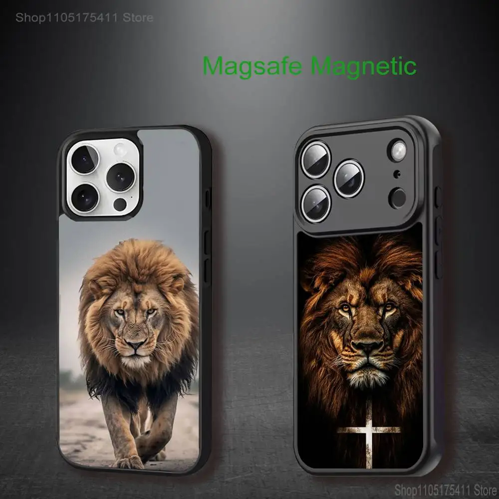 

L-Lion Animal Phone Case For iPhone 17,16,15,14,13,12,11,Pro,Max,Plus,Mini,SE4,E Magnetic Magsafe Wireless Charging