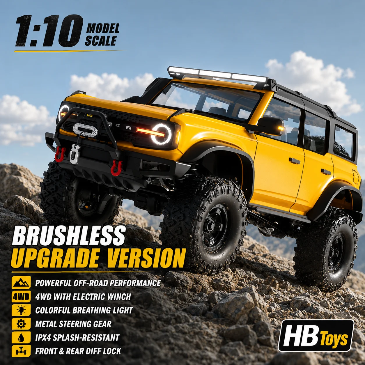 HuangBo R1001 Brushless RC Crawler 1/10 4WD RTR Off Road Climbing Scale Model Remote Control Truck
