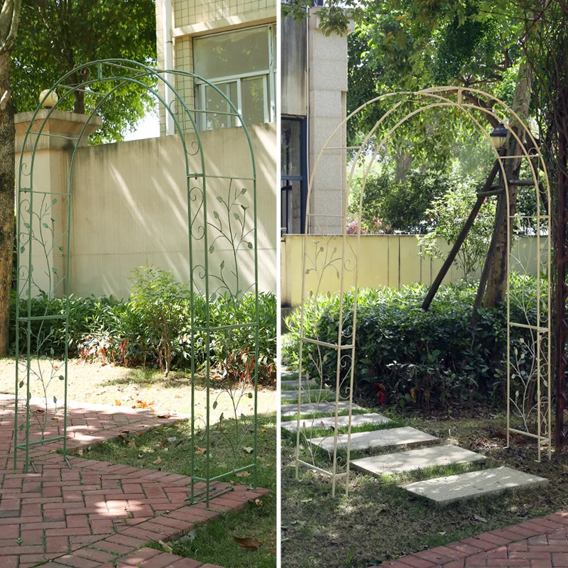 Do Old Iron Arch Trellis for Garden Rustic Climbing Plant Stand for Terrace Vintage Roses Flower Pergola Yard Metal Vine Support